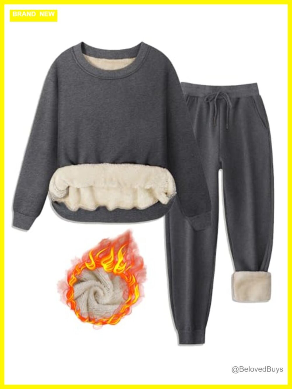 Fleece Lined Lounge Set 2 Piece Tracksuit Pullover Sweatpants